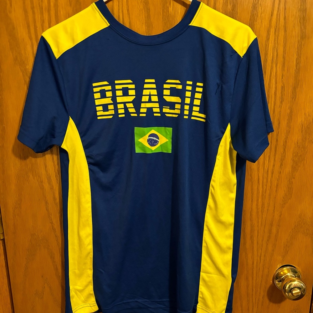 blue and yellow brazil soccer jersey